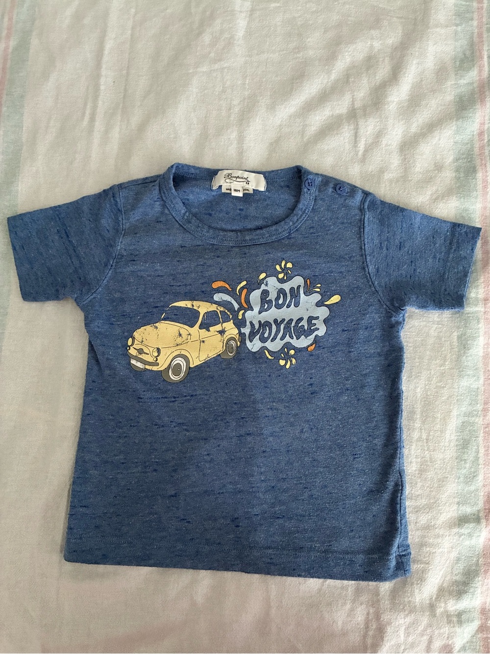 Bonpoint Blue Baby Tee with Yellow Car Graphic